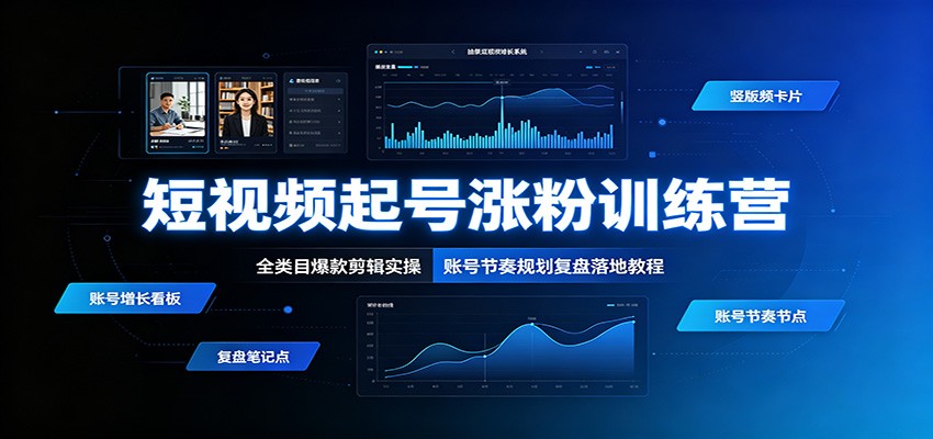 短视频起号涨粉训练营：全类目爆款剪辑实操，账号节奏规划复盘落地教程-云创网