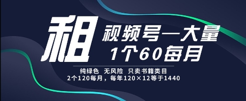 租视频号，一个60每月，2个120.纯绿色、无风险，常年租【揭秘】-云创网